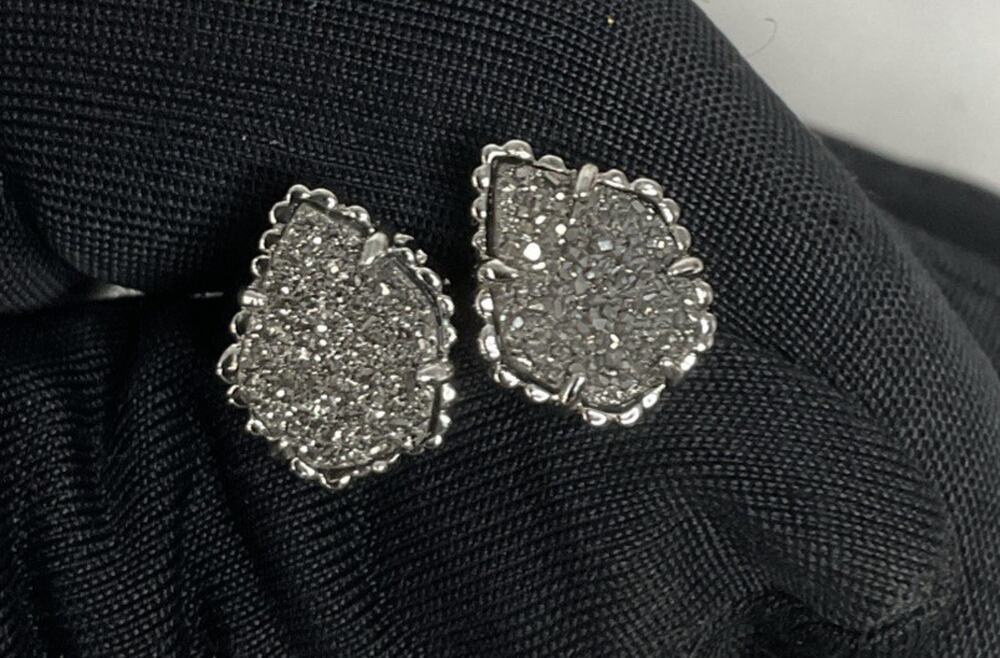 Kendra Scott Tessa Platinum Drusy Stud Earrings Silver Tone